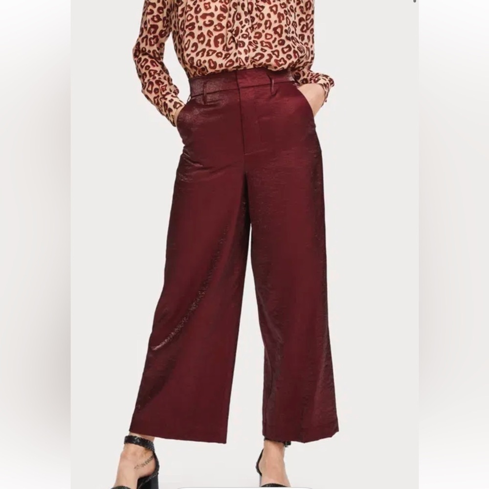 Scotch & Soda wide leg trouser pant shiny holiday plum maroon xs